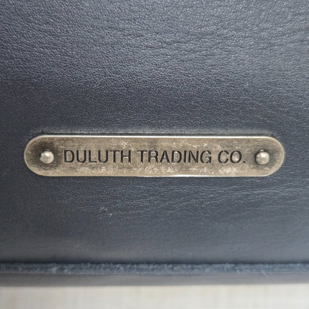 Duluth Trading Co. Black Leather & Brown Trim Zipper Lined Tote w Accessory Bag - Picture 3 of 14